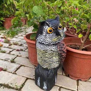 Owl Decoy 360 Rotate Head, Scarecrow Fake Owls